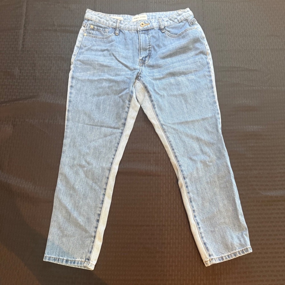 Tribal Jeans Audrey Mid Rise Slim‎ Crop Denim Pants Size 6 Light Wash